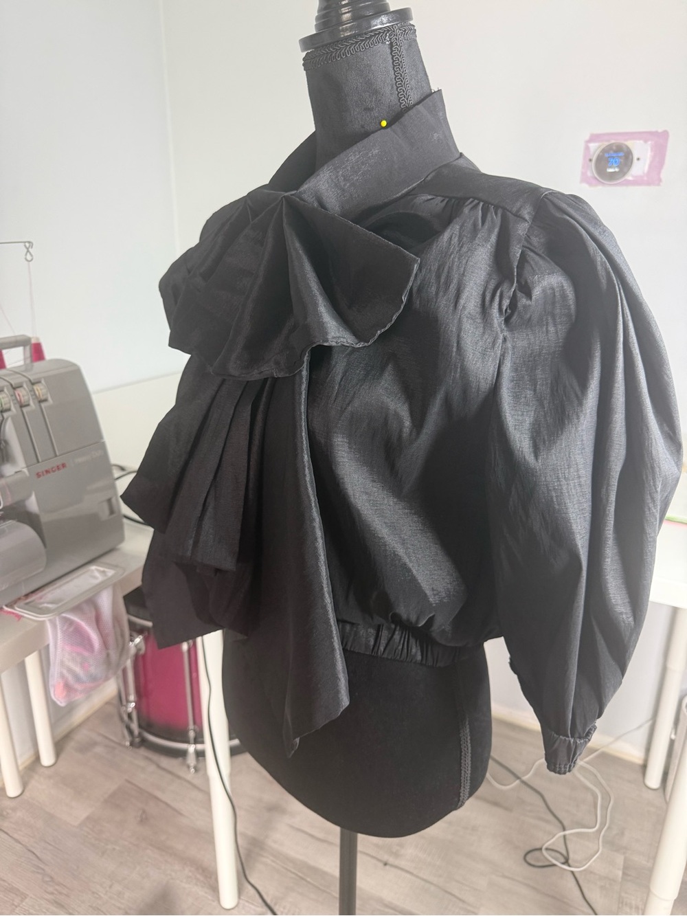 Black Ruffled Tie-Neck Blouse - Women Tops - Picture 3 of 4